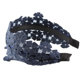 YAZILIND Stylish Lady Lace Floral Embroidery Wide Alice Band Headband Hairband for Women Decor Blue