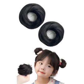 Edges42 Hair Bun Wig, Kids Hair Extension, Shichi-Go-San Hair Ornament, Set of 2 (Black Brown)