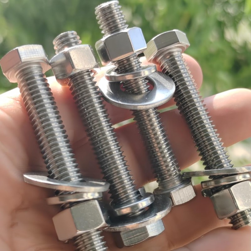 (6 Sets) 3/8-16x2-1/2 Stainless Steel Hex Head Screws Bolts, Nuts,