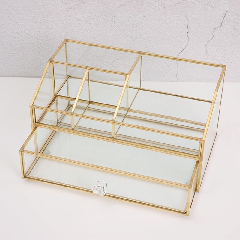 bofeiull Glass Makeup Brush Holder, Makeup Brush Organizer Jewelry Display