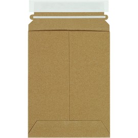 6 x 8" Stayflats Brand Rigid Flat Mailers, Kraft (Pack of 100) Photo Document Mailers, Peel & Seal Closure, Tear Strip Easy Opening.