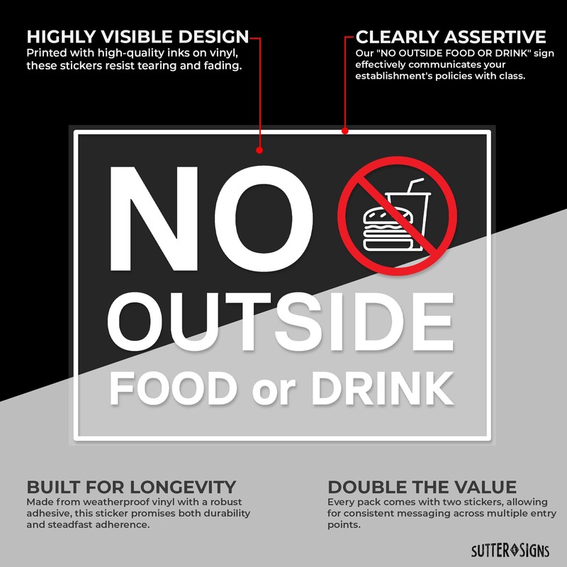 No Outside Food or Drink Sign, Clear Self Adhesive Vinyl