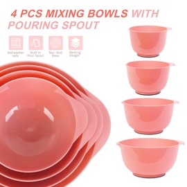 BoxedHome Mixing Bowl Set Mixing Bowl Set Plastic Salad Bowl Non-Slip Stackable Serving Bowls for Kitchen Mixing Bowl Set 4-Piece Peach Pink