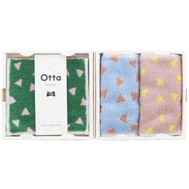 Tanaka Sangyo Imabari Towel, Otta Half Towel Handkerchief, Gift Set, Same Pattern, Made in Japan (Blue, Pink, Green), Approx. 9.8 x 4.9 inches (25 x 12.5 cm), Set of 3