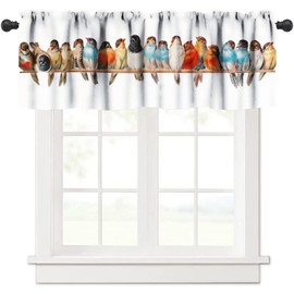 JESTRONRY Spring Birds Window Valance Curtain,Cute Cartoon Bird Hand-Painted Pattern Design,Decorative Curtain Valance for Kitchen Bedroom Dining Room Decor with Rod Pocket 54x18in