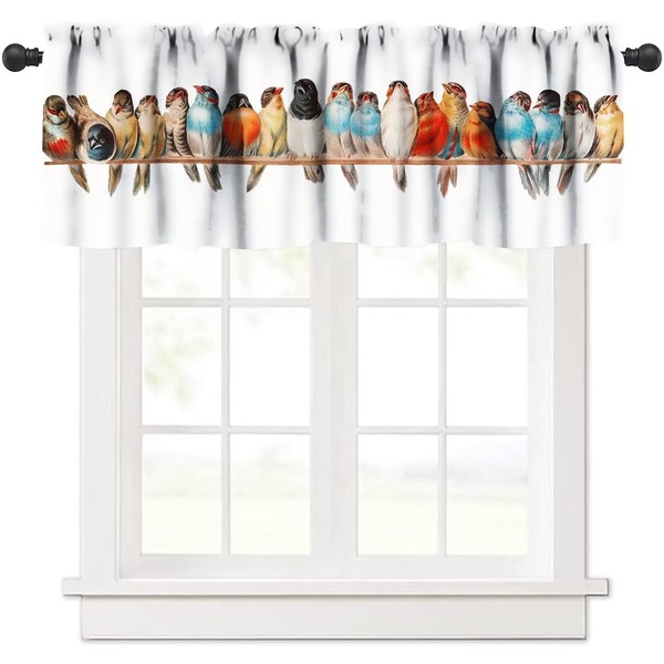 JESTRONRY Spring Birds Window Valance Curtain,Cute Cartoon Bird Hand-Painted Pattern