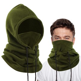 Risipu Fleece Balaclava Winter Hat Thermal Face Mask for Men & Women Snood Hood Hat Neck Warmer Windproof Ski Mask, Green