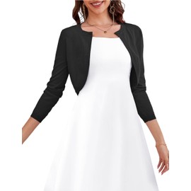 OmicGot Womens Long Sleeve Black Bolero Shrug Open Front Knit Cropped Cardigan XL