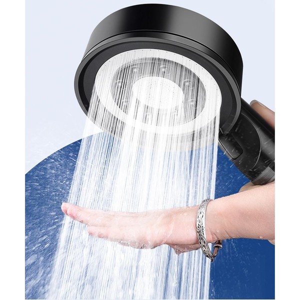 EcoSmart Water-Saving Shower Head, Hand Shower, Economy Shower Head, Anti-Limescale Function, Shower Head with 5 Jet Types, Turbo-Charged High Pressure Shower Head with Filter, 1 PP Cotton