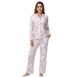 BambooBud Pajamas Set for Women Soft Long Sleeve Button Down Sleepwear Viscose from Bamboo Pjs S-XXL, Leopard, X-Large