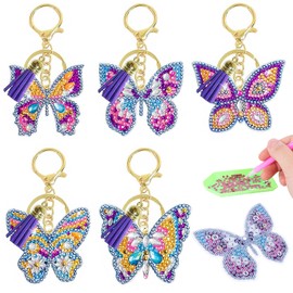 KufaerBeam Pack of 5 Diamond Painting Key Rings with Double-Sided 5D Butterfly Designs, Diamond Painting Butterfly, Small Decorative Diamond Pendant, Gift for Girls