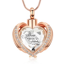 Minicremation Cremation Jewellery for Ashes Pendant - Crystal Heart Urn Necklace with Mini Keepsake Urn Memorial Ash Jewellery, Stainless Steel, Zircon