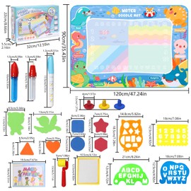 LEcylankEr Water Doodle Mat 120 x 90 cm, Large Aqua Doodle Water Painting Mat XXL, Magic Doodle Painting Mat with Water Pen for 2-7 Years Old Boys Girls Children Baby Toddler (Ocean)