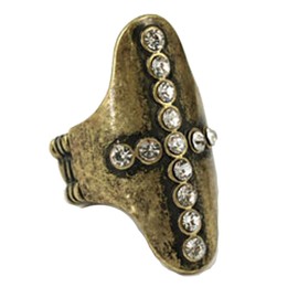 4030283 Cross Stretch Ring Antiqued Gold Tone Christian Religious Armor