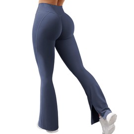 VOYJOY Womens Split Hem Legging Workout High Waist Mini Flared Leggings Casual Workout Gym Yoga Pants Navy Blue