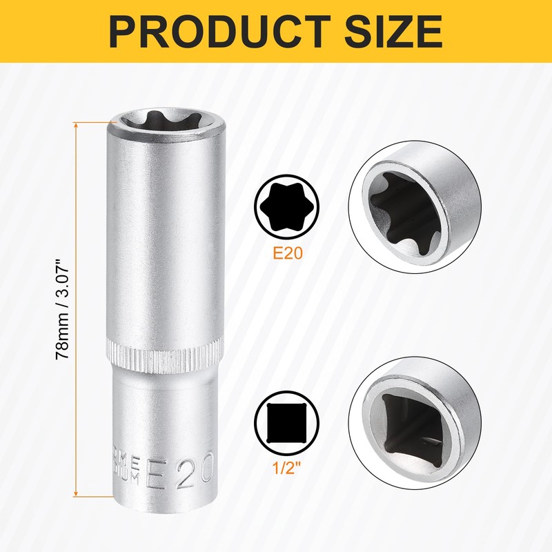HARFINGTON E-Torx Socket 1/2" Drive E20 External Torx Deep Socket