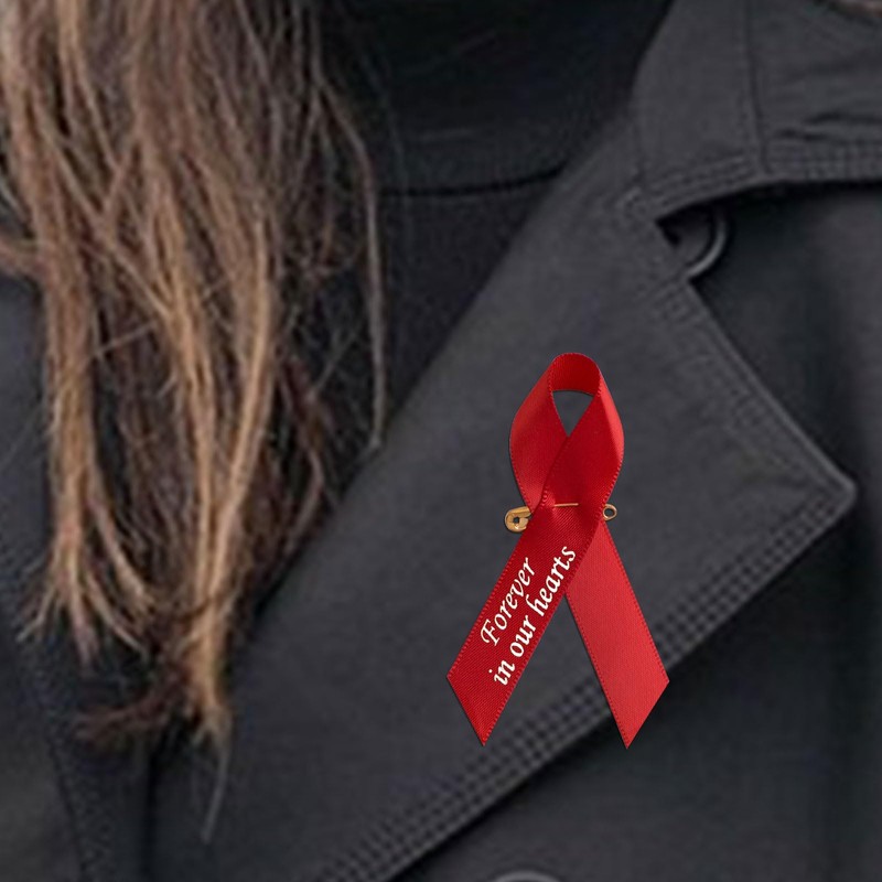 CRAFFANCY 100 Pcs Red Satin Ribbon Pins, Memorial Ribbon Brooches