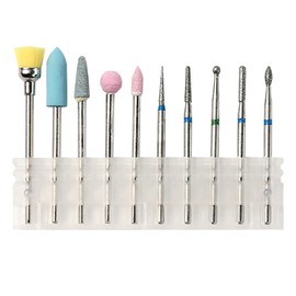 Nail Machine Drill Bits Set of 10, Nail Bits, Durable, Abrasion Resistant, For Removing Cuticles of Sculpture Gel and Acrylic Nails, Easy Cleaning, DIY Nail Tools, Manicure Pedicure Home Salon, Storage Case Included, Easy to Carry (Shank Diameter: 0.09 inches (2.35 mm))