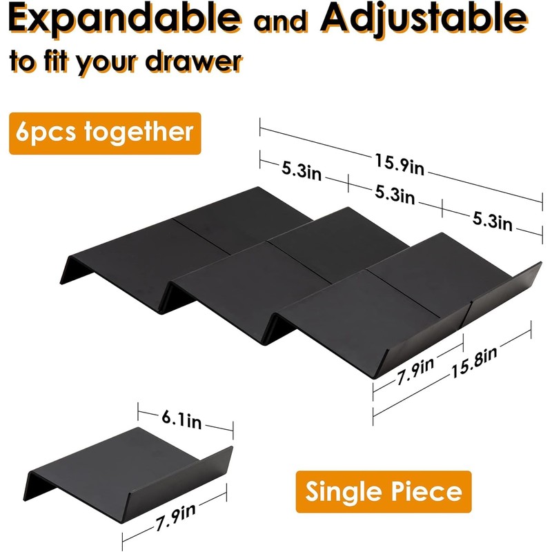 NEETBU 6PCS Expandable Spice Drawer Organizer Insert, Adjustable Tiered Countertop