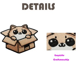 Obokata Embroidered Iron On Patch, Cute Cat in The Box, Sew On Repair Applique, Funny Animal Patch for Vests, Jackets, Clothing, Hats, Backpacks, Jeans
