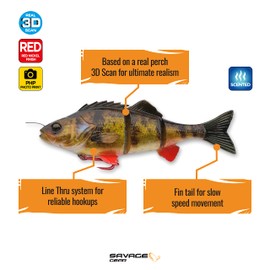 Savage Gear 4D Yellow Perch Fishing Bait, 2 1/4 oz, Perch, Realistic Contours & Movement, Durable Construction, Scent Infused, Pre-Rigged Line Thru System