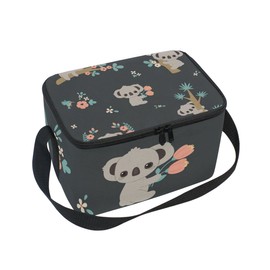 Cute Koala Insulated Lunch Box Black Lunch Bag Portable Tote Bag Cooler Bag for Outdoor Travel Picnic School Office