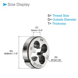 CoCud Round Thread Repair Die, M12x1.25 Die 38mm OD, Alloy Tool Steel Left Hand Cylindrical Pipe Threading Tool with 4 Chip Holes - (Applications: for Threading Repairing), 2pieces