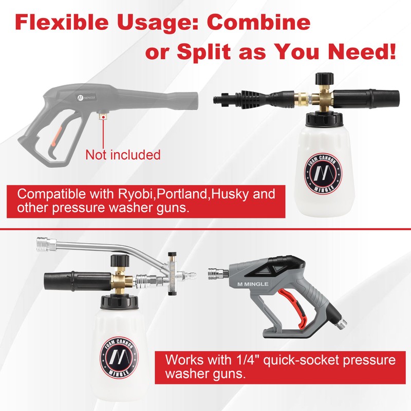 M MINGLE Foam Cannon Dual Connector Accessory for Pressure Washer