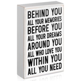 WILLBOND Graduation Inspirational Quote Desk Decor Gifts Wooden Box Sign Positive Wall Plaque Farmhouse Encouragement Cheer up Gifts for Women Men Birthday Grad Gift(White Backing,Elegant Style)