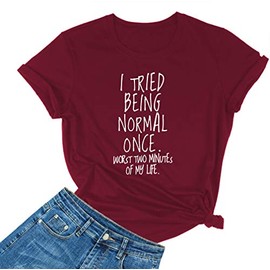MIMOORN Women Fashion Summer Funny Printed Casual Graphic T-Shirts Wine Red XX-Large