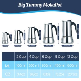 Supvision 9 Cup Moka Pot Stainless Steel 450ml Italian Espresso Coffee Maker Stovetop Coffee Makers Mocha Pot Percolator Greca Coffee Maker for Induction Stove Portable for Easy Brewing Tummy