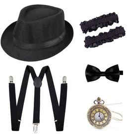 Gionforsy 1920s Accessories for Men 20s Gatsby Gangster Costume Accessories Set Panama Hat Set Roaring 20s Costume (Panama Hat-Black)