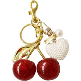 AXOBOG Cute Cherry Keychain for Women - Shiny Resin Metal Keyring Accessories, Fashion Gift for Car Keys, Backpacks, Wallets