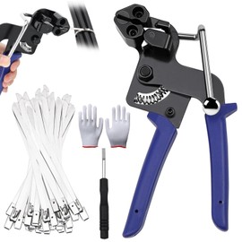 FSWWSF Metal Tie Gun, Pack of 50 Stainless Steel Cable Ties and Cable Tie Pliers, Metal Cable Tie Pliers for Clamping and Cutting for Stainless Steel Ties (4)