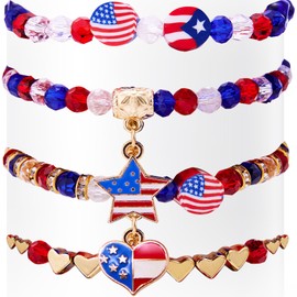 BCCSNNM 4th of July Patriotic Bracelets,Red White and Blue Beaded Stretch Bracelets USA Accessories Independence Day Jewelry Gifts for Teens Women (4th of July)