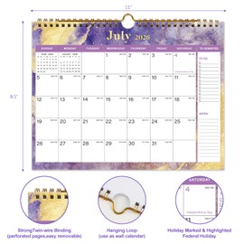 Vibrant Focus 2025-2026 Calendar - 18 Monthly Wall Calendar, July 2025 - December 2026, 8.5" x 11", Calendar 2026 with Twin-Wire Binding, Hanging Hook, Blocks and Julian Dates (2025-2026 Wall Calendar Purple)