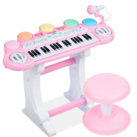 Best Choice Products 37-Key Kids Electronic Musical Instrument Piano Learning Toy Keyboard w/Multiple Sounds, Lights, Microphone, Stool - Light Pink