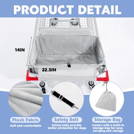 BALAPET Soft Velvet Shopping Cart Cover for Dogs, Plush Pets Grocery Cart Cover with Safety Ropes, Portable and Easy-on Stretch Design for Shopping Carts with Carry Bag(Gray)