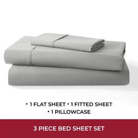 Mellanni 400 Thread Count Cotton Sateen Sheets Set - 3 Piece White Bed Sheets Set - Fits Mattresses up to 16" Deep - Cooling Sheets for Hot Sleepers (Twin, Light Gray)