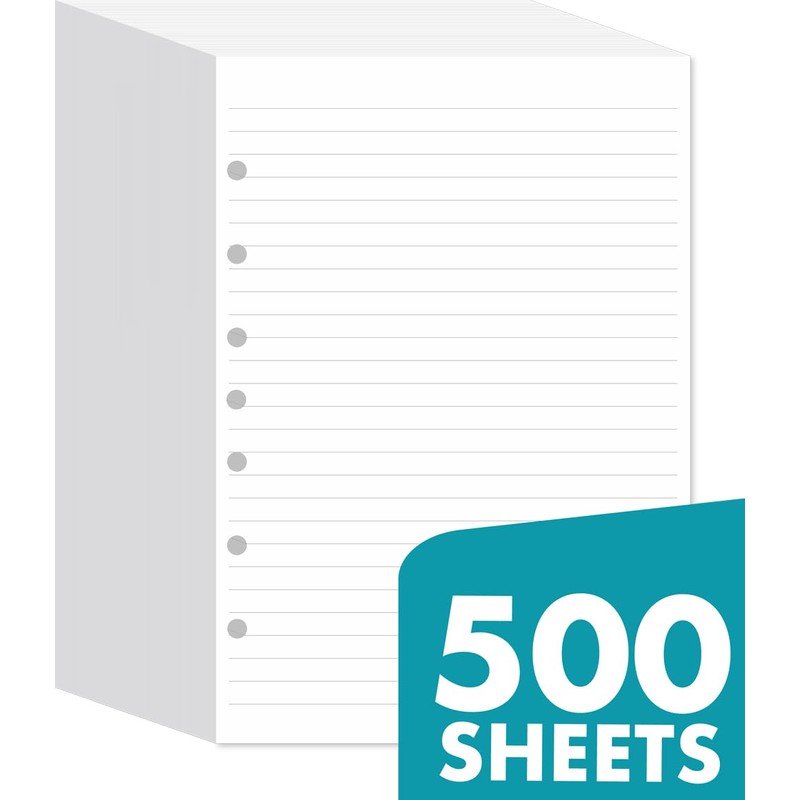7-Hole Lined Filler Paper Pack of 500 Sheets for Mini