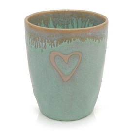 Mea-Living STONEWARE Tumbler Turquoise Heart, Handmade Stoneware, 280 ml, Beautiful Handmade Tableware