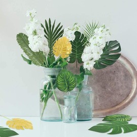 Artificial Tropical Leaves Party Decor Palm Leaves Party Decorations Monstera Leaves Jurassic Park Luau Safari Party Decorations Jungle Leaves for Party Decor (96 Pcs)