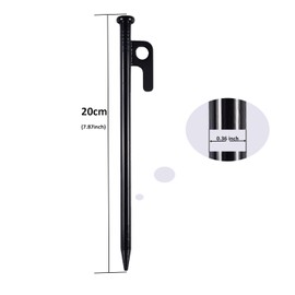 Quixotical Pack of 8 Tent Pegs Steel Pegs, 20 cm Stable Camping Tent Pegs, High-Strength Pegs with Hook and Hole, Ideal for Camping, Travel and Outdoor Activities