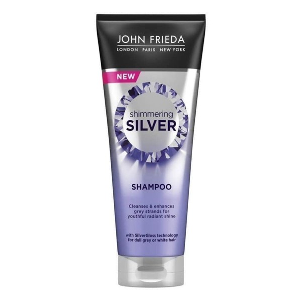 John Frieda Shimmering Silver Shampoo 250 ml, Toning Shampoo for Dull Grey or White Hair, Shampoo for Silver Hair with SilverGloss Technology