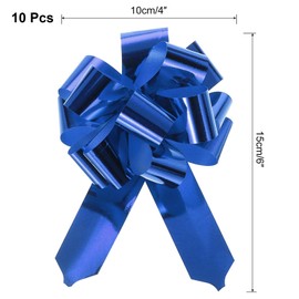 TOP-VIGOR 10Pcs 4 Inch Metallic Large Big Pull Bow Gift Wrapping Bows Ribbon for Wedding Car Baskets Presents Christmas Bow, Blue