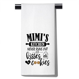 POFULL Mimi Gift Mimi Appreciation Gift for Mimi Kitchen Never Runs Out of Kisses and Cookies Dish Towel (mimi towel)