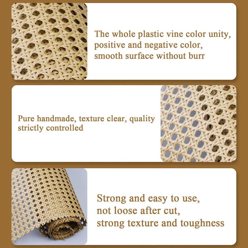 16" x6.5FT Plastic Rattan Cane Webbing, Woven Open Mesh Cane