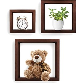 Greenco GRC2583 Set of 3 Cube Floating Shelves, Decorative, Walnut Finish