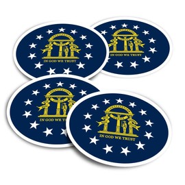 Vinyl Round Stickers (Set of 4) 10cm - Georgia State Flag Emblem for Laptops, Tablets, Luggage, Scrap Booking, Fridges #60747