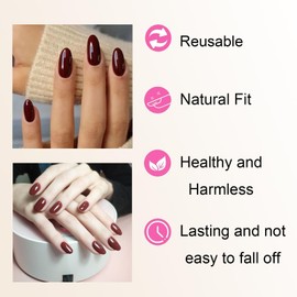 Press On Nails Red, 24pcs Almond Elegant False Nails With Jelly Stickers, Reusable Fake Nails Easy Application For Women & Girls, Glossy Manicure For Parties & Daily Wear